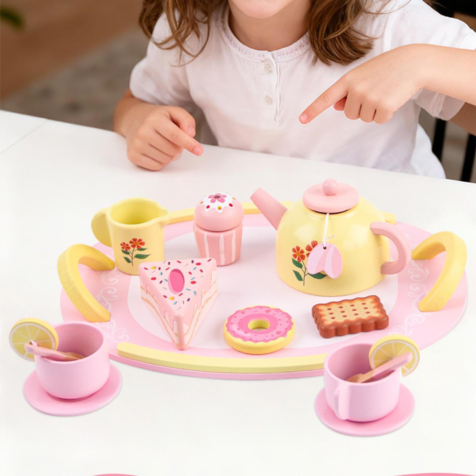 Set di Giocattoli da Tè per Bambine Giocattolo educativo in legno composto