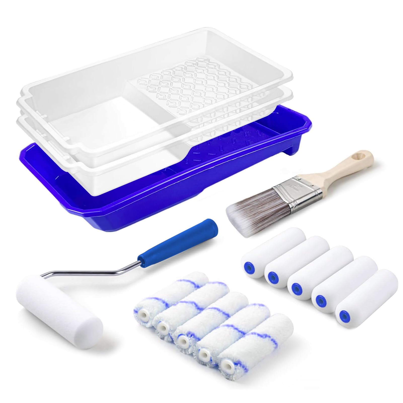 Paint Roller Kit 15Pcs, 4 Inch Small Rollers for Painting and Trays Sets Roller Paint Brush with Ergonomic Handle Rollers for Painting for Walls and Ceilings