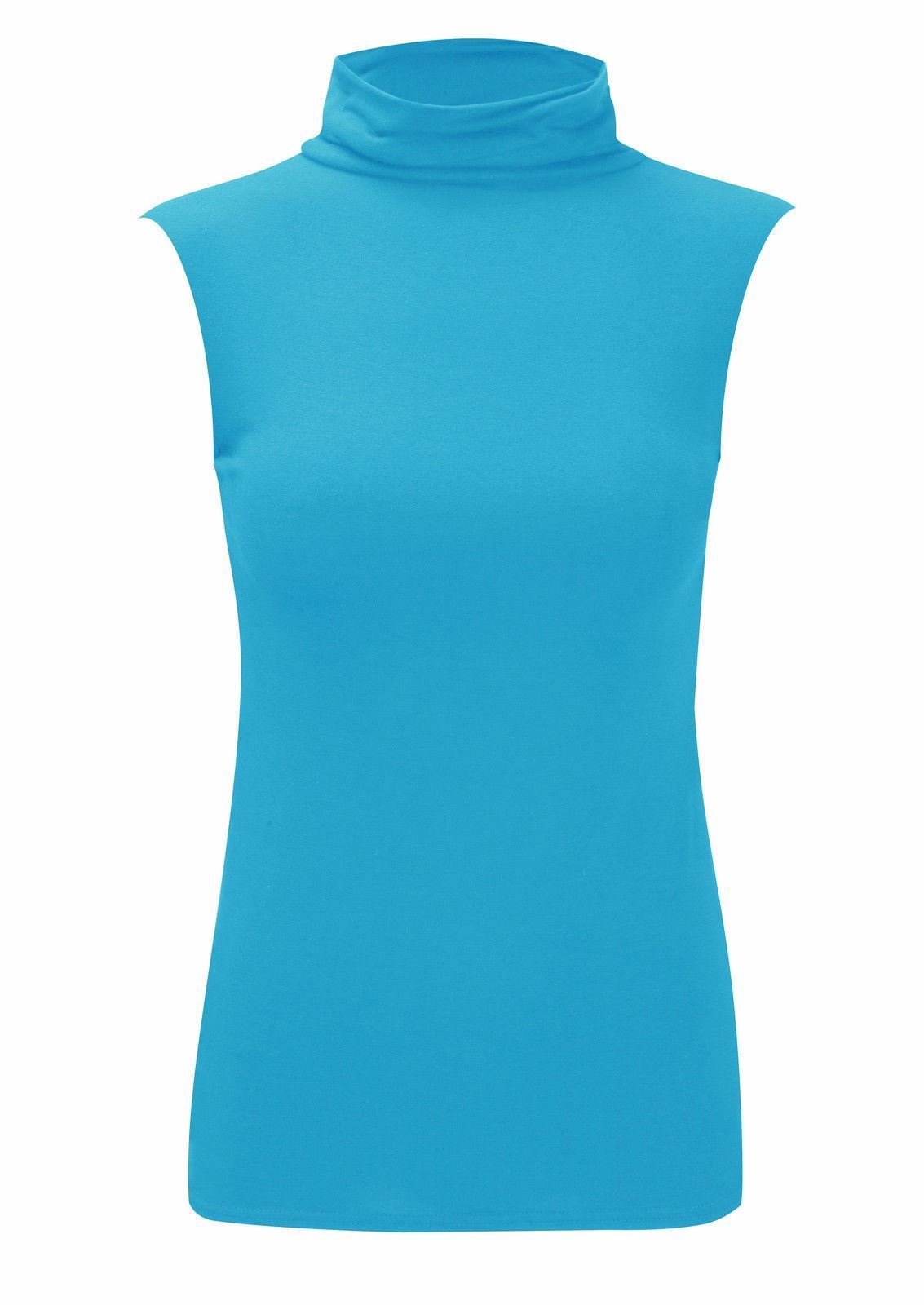 Womens Sleeveless Ladies Stretch Turtle Polo Roll Neckline Vest Plain T-Shirt Jumper Top Turquoise 12-14
