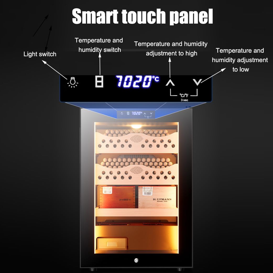 Humidor elettrico da 50 litri,armadio frigorifero elettrico con controllo della temperatura e dell'umidità,con igrometro digitale,schermo LED intelligente,ripiano in legno di cedro,Cigarcabinet