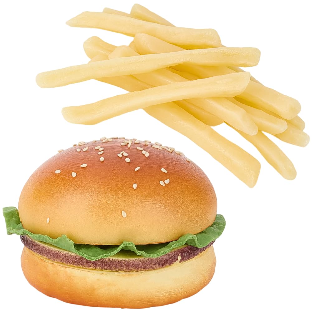 CREATCABIN Hamburger Artificiale 12 Patatine Fritte Artificiali Finto Hamburger Modello Cibo Finto Realistico Set Oggetti Scena Realistici per La Decorazione Feste Casa Cucina Negozio Cibo Finto