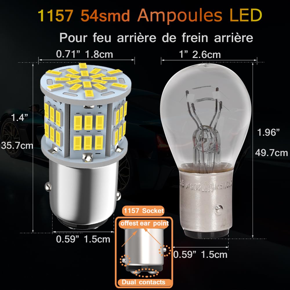 Super jasna żarówka LED 1157 P21/5W, 2800 lumenów 54X 3014 chipset BAY15D 2057 2357 7528 6500k biała żarówka LED do świateł postojowych tylnego hamulca samochodowego Rv, 2 szt