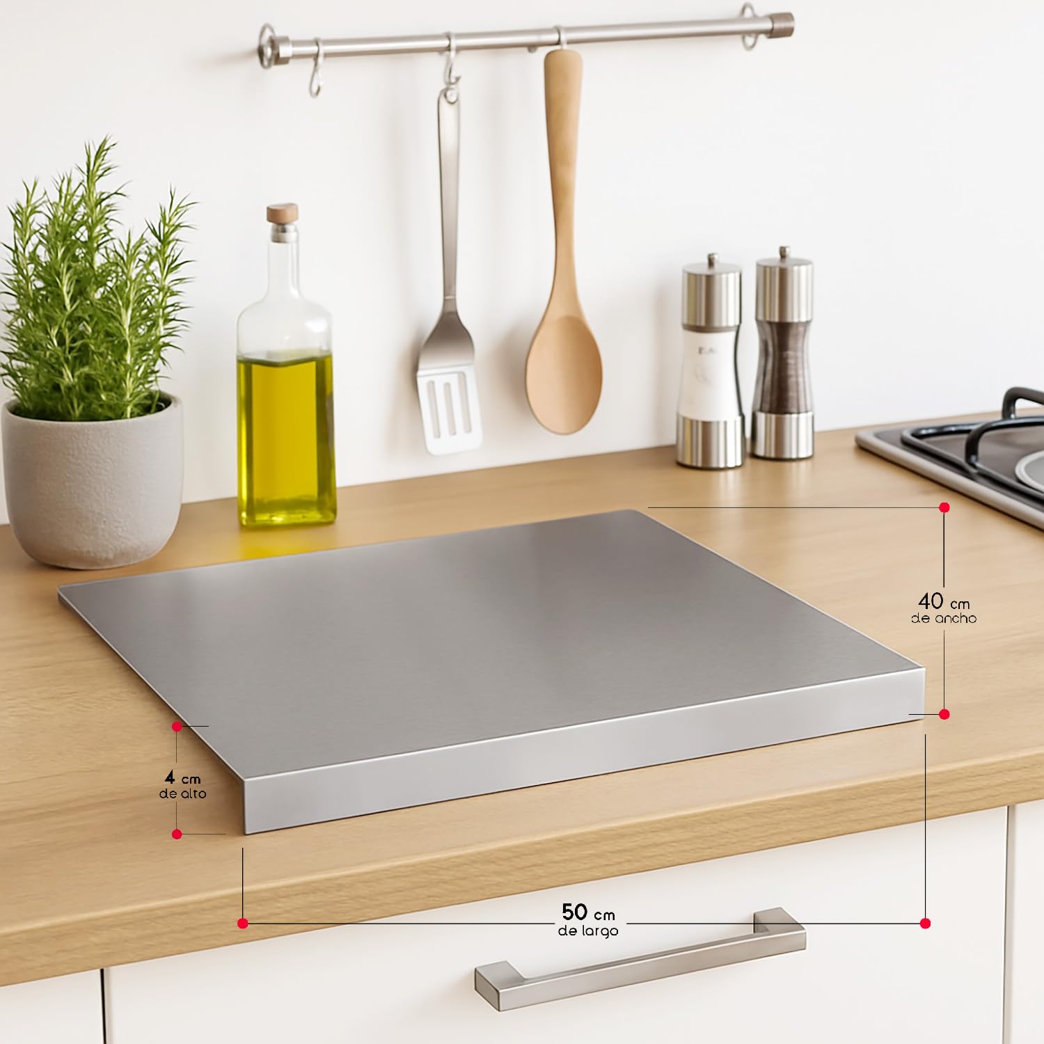 TIENDA EURASIA – Tabla Cortar Cocina | Material Acero Inoxidable | Medidas 50 x 40 x 4 cm | Rectangular | Ideal para Cortar y Preparar Alimentos | Resistente a la Corrosión