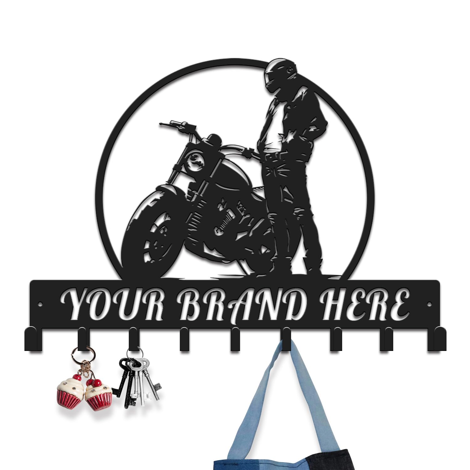 Gewasi Style-3 Custom Motorcycle Metal Wall Art With Hook, Personalized Biker Name Plaque, Garage Workshop Home Decor, Motorcycle Wall Decor, Rider Gift Idea, Helmet Key Holder (Style-3)