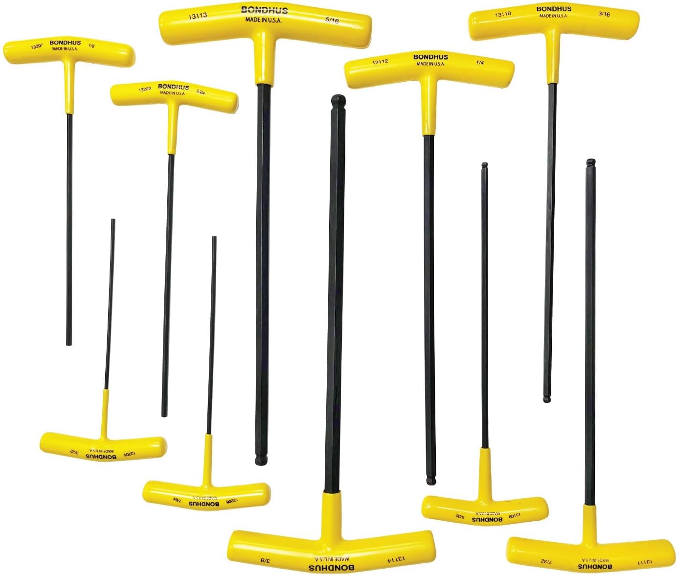 Bondhus 13138 Set of 10 Balldriver and Hex T-handles, sizes 3/32-3/8-Inch