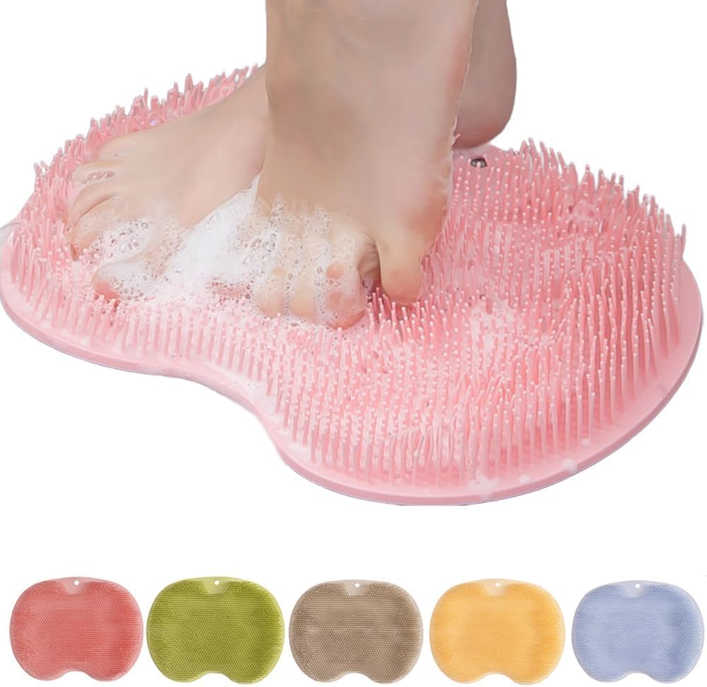 Silicone Shower Foot Scrubber Mat with Suction Cups Bath, Pink