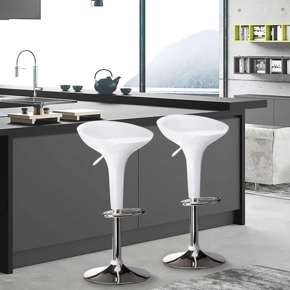 BAKAJI Sgabello Bar Cucina Altezza Regolabile Base in Acciaio Cromato e Seduta in ABS Girevole Casa (Bianco)