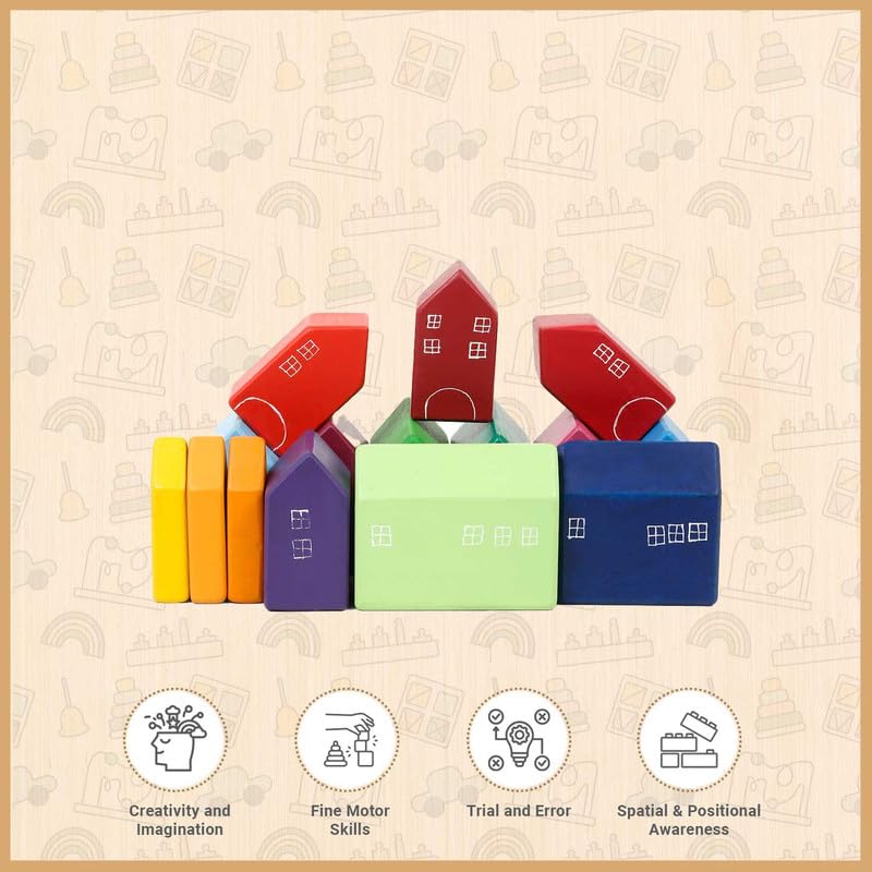 Little Ginnie Wooden House Stacker Set for Kids - Puzzle for Kids for Age 2+ Years | Non-Toxic Paint, Enhances Spatial Awareness & Problem-Solving 1