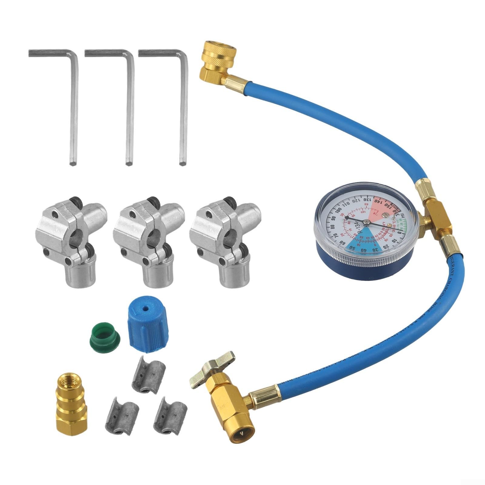 3 PCS BPV31 Stechventil-Set mit Manometer für 1/4 Zoll 5/16 Zoll 3/8 Zoll Rohre R134A R12 Nachfüllschlauch Metall
