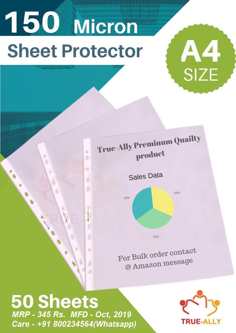 True-Ally - Juego de 50 hojas de protección (11 orificios, 150 micras, 150 micras, transparente impermeable, resistente al agua, resistente a los documentos y fotos
