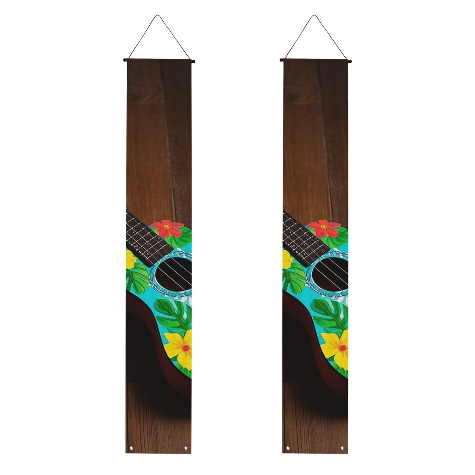 Vintage Hawaiian Aloha Fun Guitar Porch Banner 2PCS, Summer Hanging Flag Party Porch Sign Front Door Hanging Decorations for Indoor Outdoor Holiday Yard Decor Wall Backdrop 71 x 12 Inch