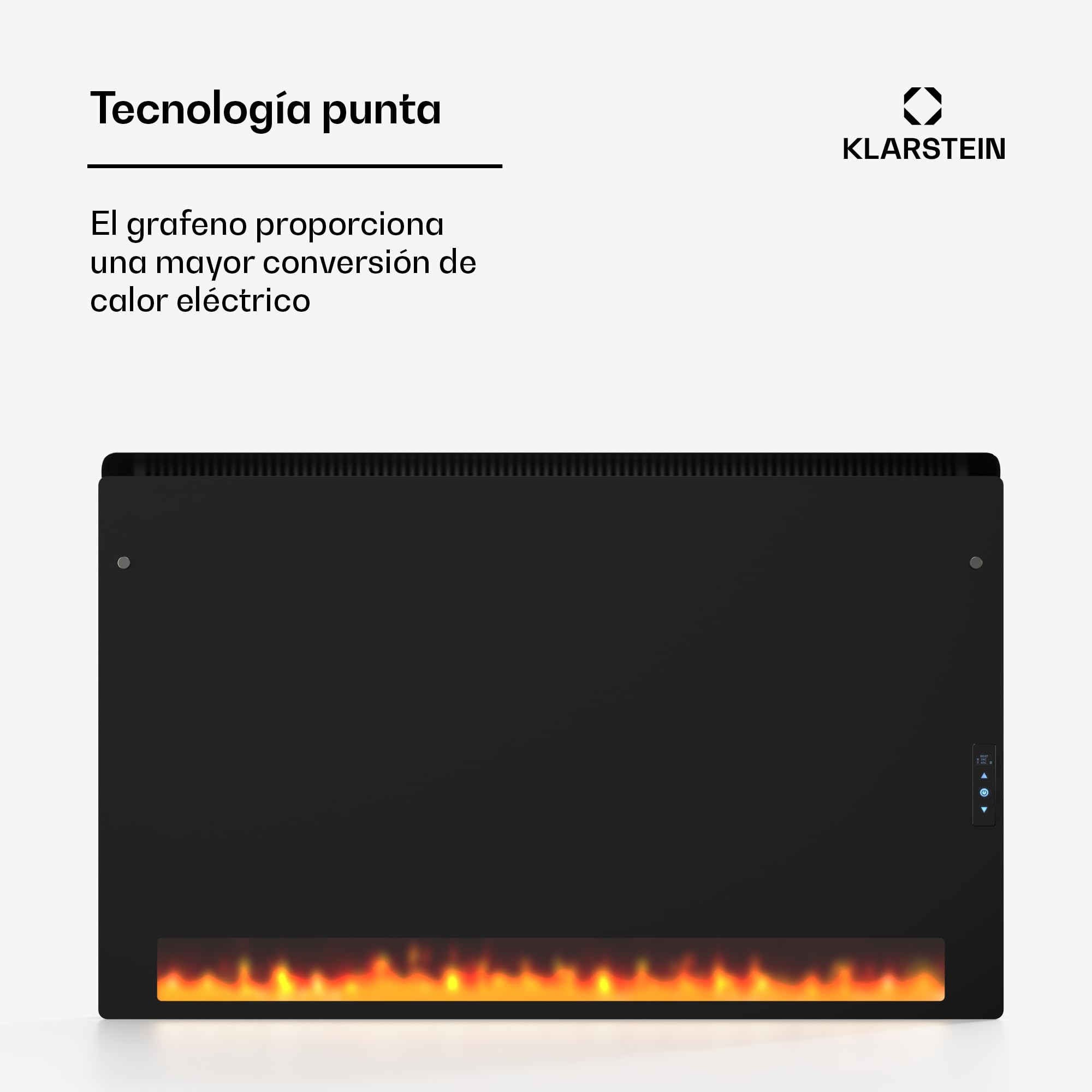 KLARSTEIN Calefactor Infrarrojo, 1110W - Montaje en Pared, IPX4, Efecto Llama, Vidrio Templado, Tecnología de Grafeno, Pantalla LED Táctil, Calefacción Eficiente para Baño & Hogar