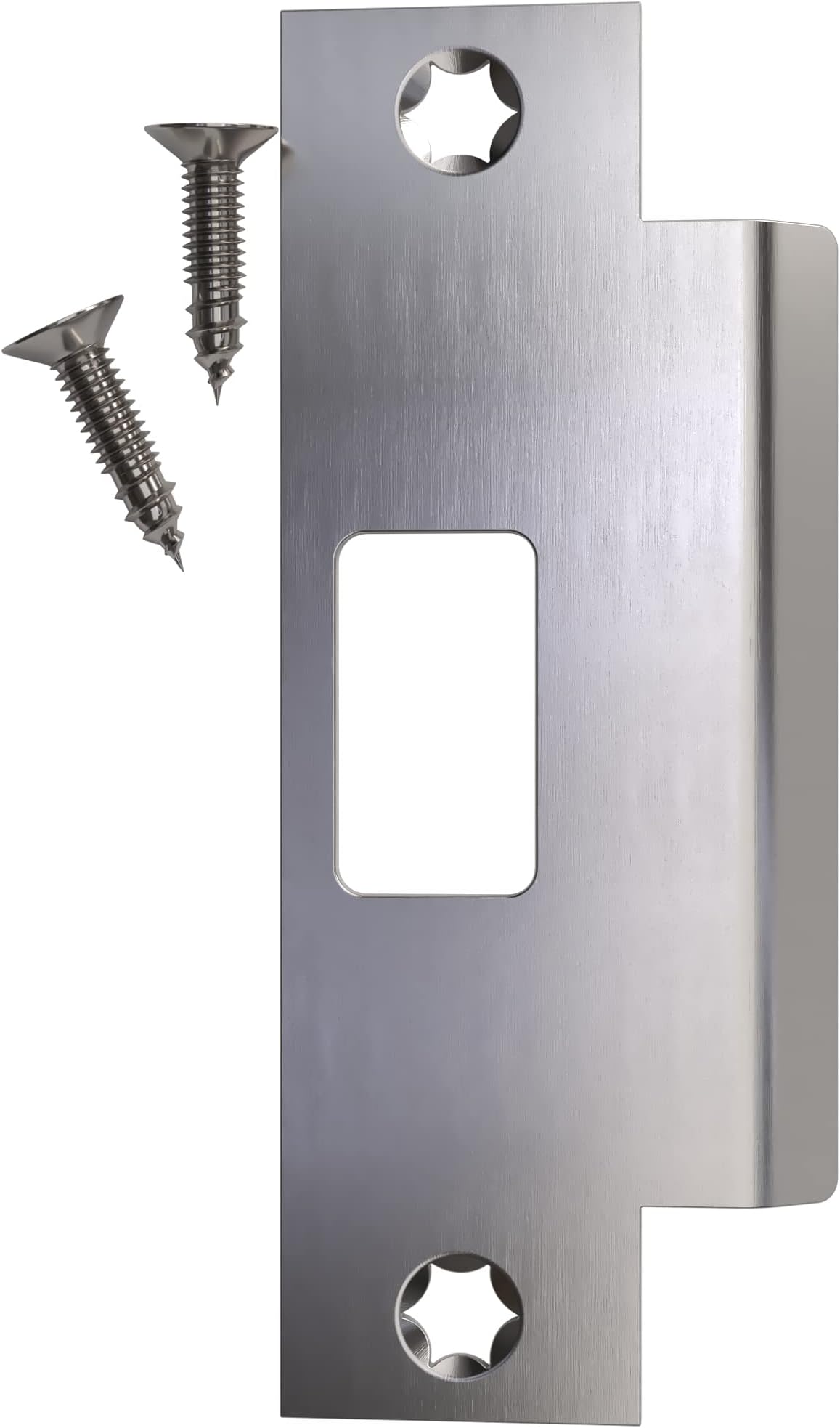 NYCO - Universal Door Strike Plate 4 7/8" x 3 3/8" x 1 1/4" - Deadbolt Strike Plate Door Backplate - Round Extended Corner -Steel with Black Finish - Strike Plates (Stainless Steel US32D)