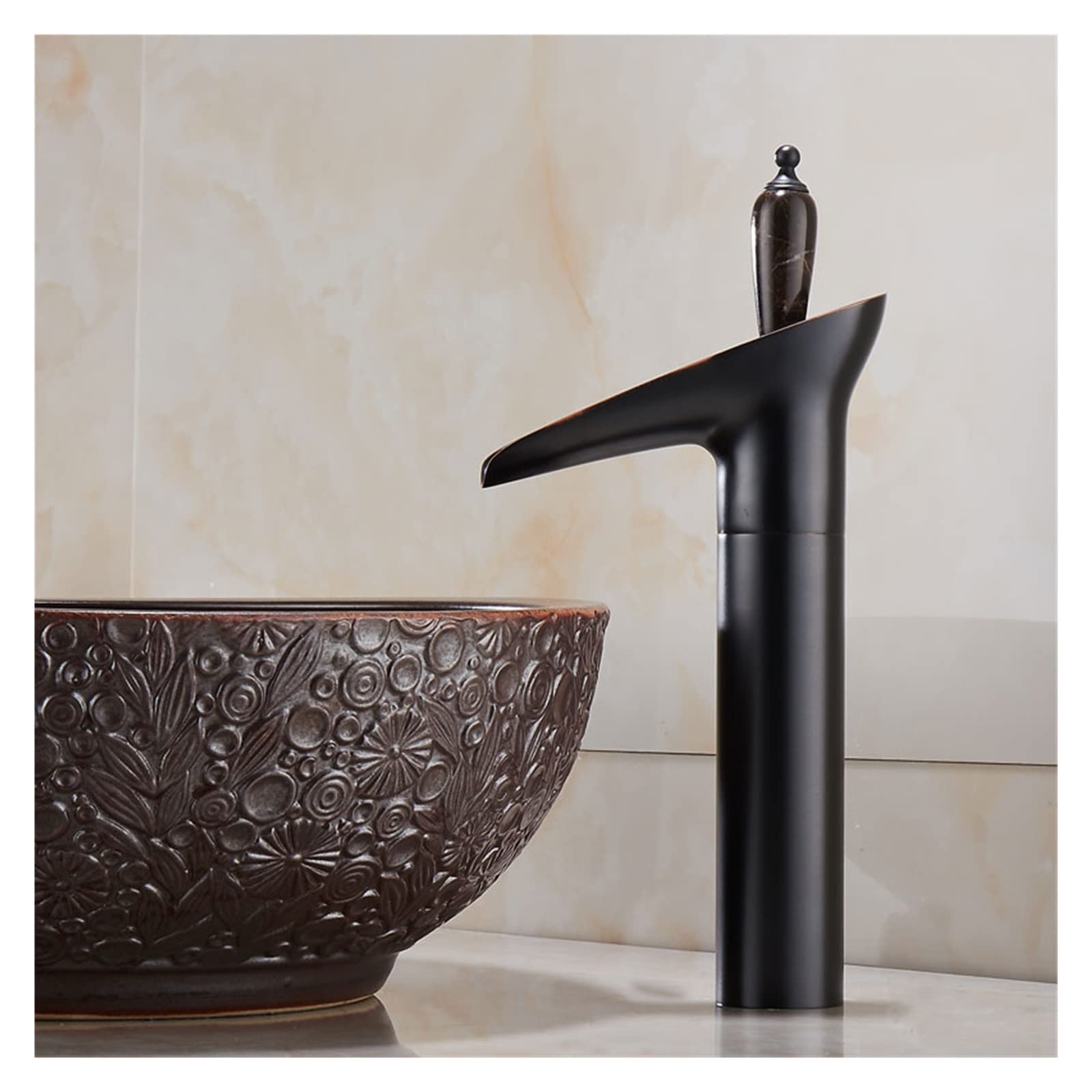 Mitigeur de salle de bain cascade noir robinet de lavabo haut eau chaude et froide