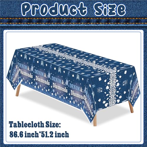Image of K1tpde Denim & Diamonds Party Tablecloth - 3PCS Denim Themed Blue Jacket Jeans Plastic Tablecloth, Disposable Jeans Tablecover for Adult, Crystal Birthday Party Supplies for Bachelorette Wedding Decor
