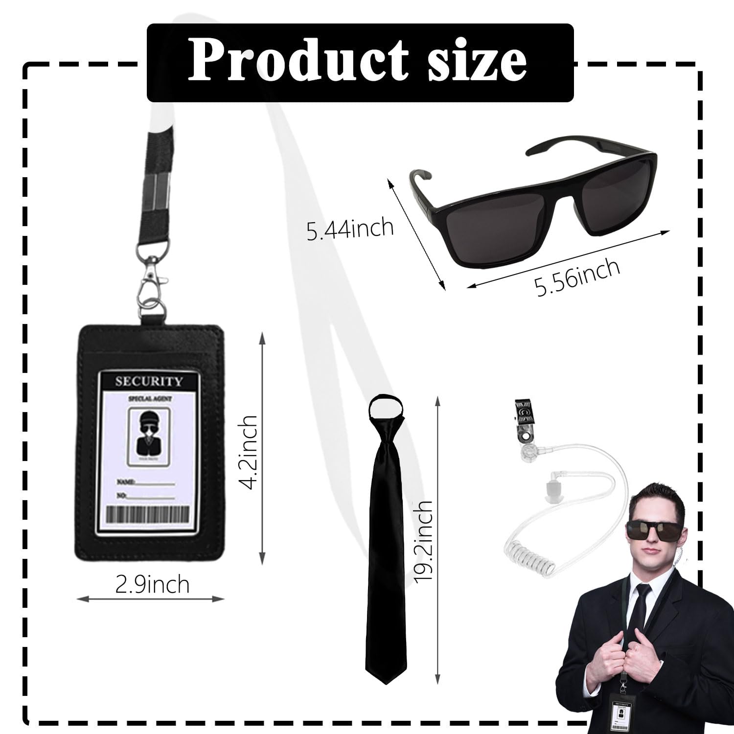 Tahonuss Agent Costume Set Secret Service Outfit Accessories Game Cosplay Costume Kit for Men Women Birthday Party Favor Gifts (1pcs)