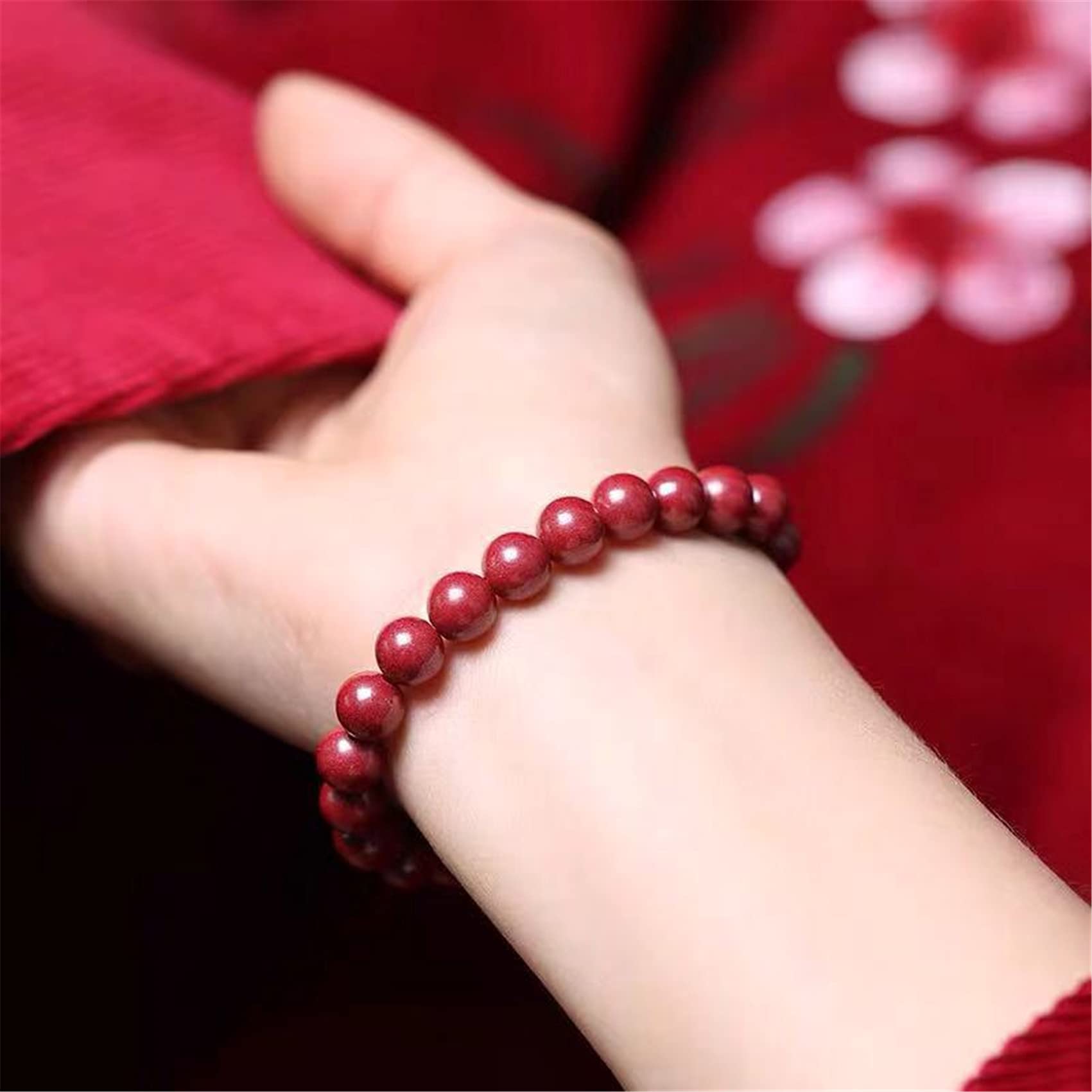 Braccialetti con Perline, Ciondolo Lucky Fox, Braccialetto Rosso con Perline in cinabro Naturale