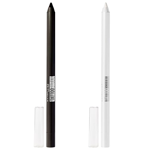 Maybelline TattooStudio - Lápiz delineador de ojos afilable de larga duración, ónix profundo + paquete blanco pulido