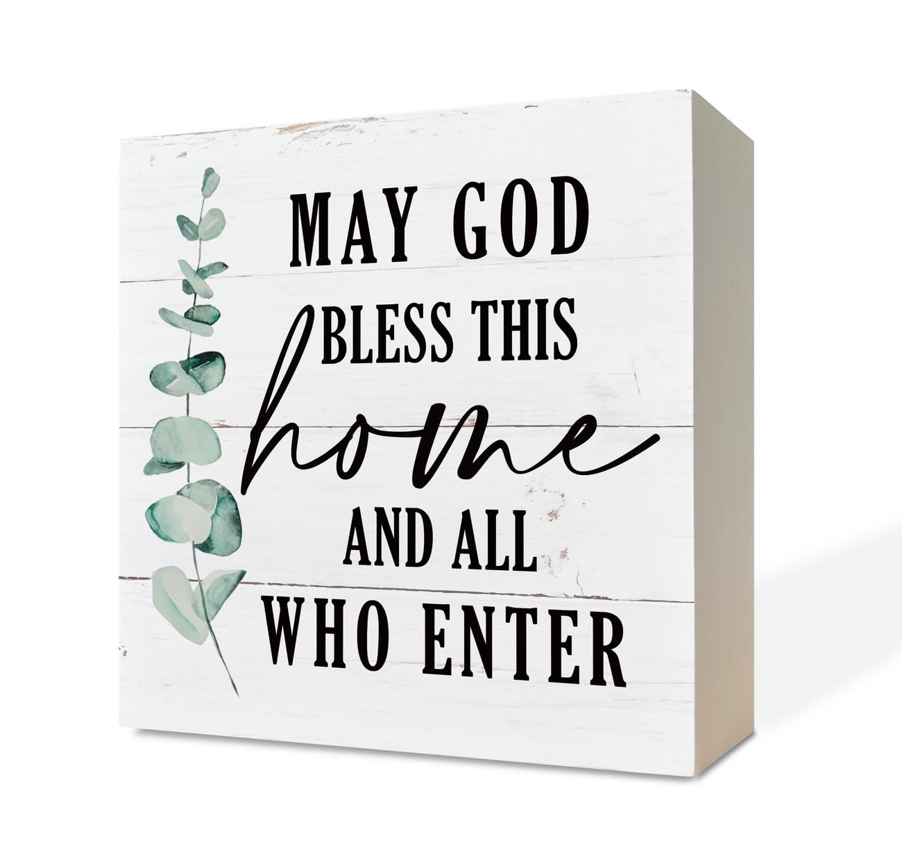 Christian Wooden Box Sign - Inspirational Table Sign, Front Door Decor, Home Decor, Farmhouse Artwork - May God Bless This Home