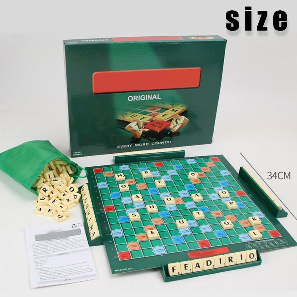 Jeu de Société Éducatif Mots Classique avec 100 Lettres Plateau 4 Chevalets Sac Apprentissage Orthographe Enfants 6 Ans+