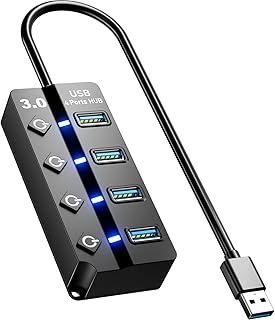 USB Hub 3.0, Eanetf 4 Port USB Hub Splitter with Individual On/Off LED Switches for MacBook, Mac Pro, Mac Mini, iMac, Surface Pro, XPS, PC,Console, Printer, Camera,Keyborad - 12 inch