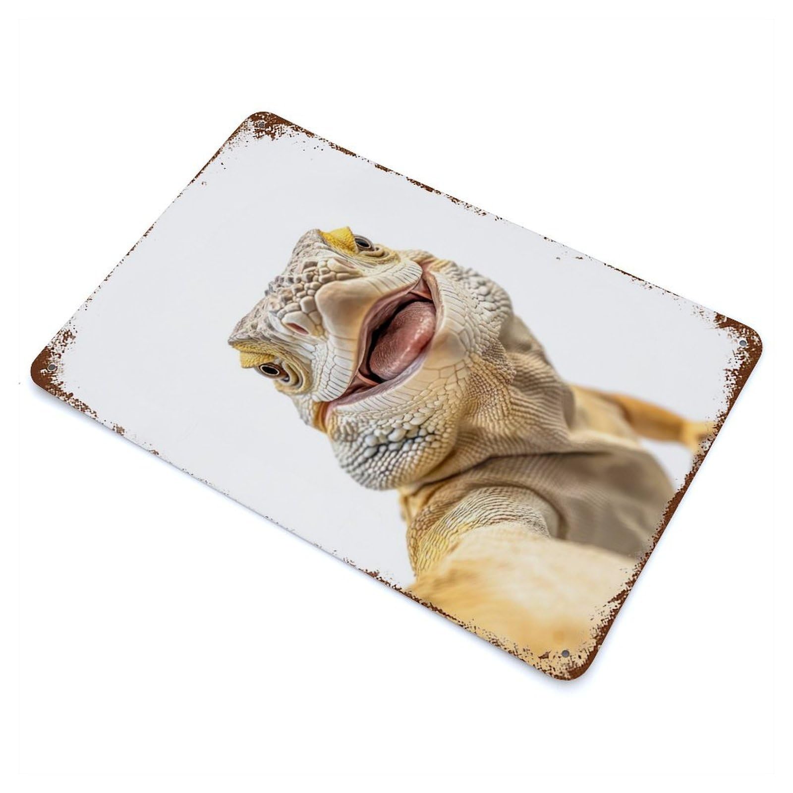 Rust Effect Iguana Selfie Rusty Metal Tin Sign 11.8"x7.9", Farmhouse Wall Decor for Shed, Workshop And Garage Wall Decor
