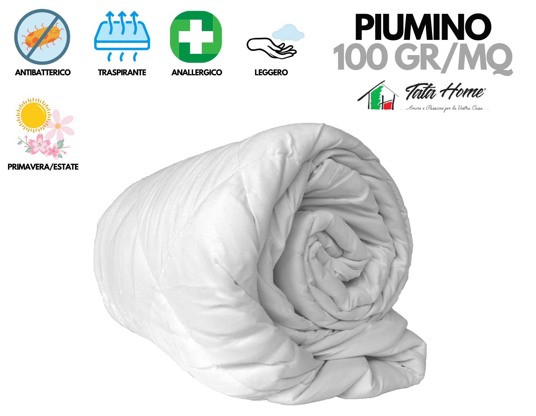 Tata Home Piumino Estivo Primaverile Imbottitura 100 gr mq in Morbida Microfibra Misura 2 Piazze Matrimoniale cm 250x200