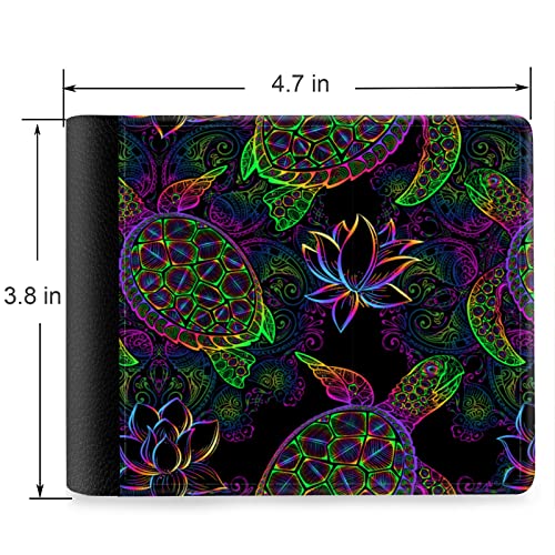 (Psychedelic Sea Turtle, Lotus And Mandala Front Pocket Slim Bifold Leather Wallet RFID Blocking with ID Window for Men2