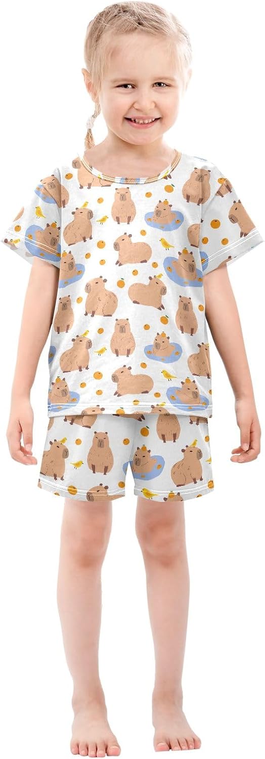 Cute Capybara with Birds Summer Cute Pajama Sets, Short Sets for Daily Wears and Sleep Wears - Image 3