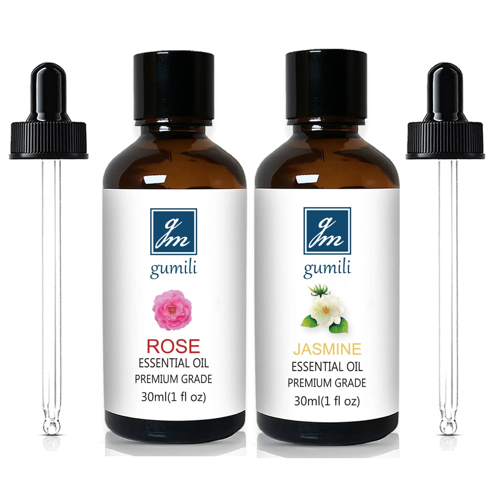 GM Gumili Rose Essential Oil and Jasemine Essential Oil, Floral Scent Oils Home Fragrance Oils for Diffuser Perfume Candle Soap Making - 2 Oz, Pack of 2