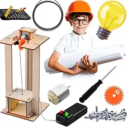 Brinquedo projeto maker escavadeira madeira avião motor eletrico órbita terrestre feira de ciencias educativo para montar faça voce mesmo feira de ciencias escolar 7 anos (Elevador educacional)