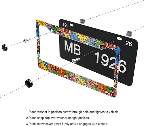 Miniatura 3 de Meikosks Marco de matrícula con escamas de sirena, marco de aluminio de metal para placa de automóvil, marcos personalizados, 2 agujeros con tapas