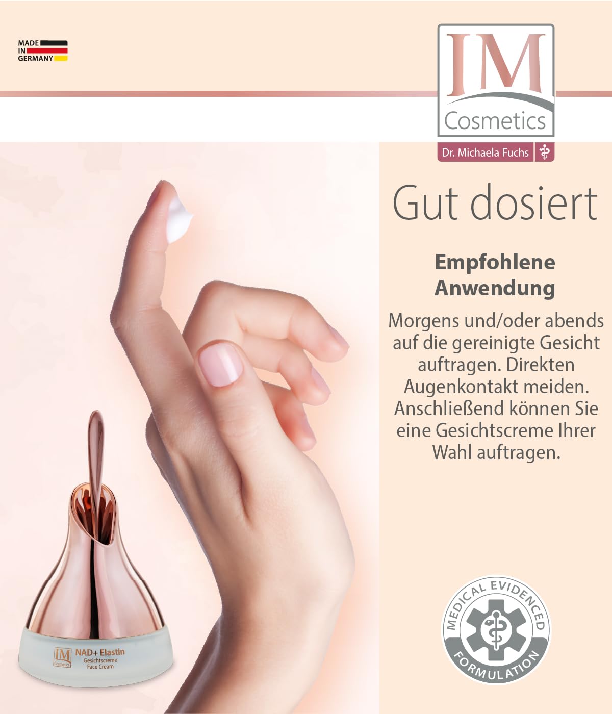 Genius IM Cosmetics NAD+ Elastin Gesichtscreme 50 ml – Hochdosierte Anti Aging Feuchtigkeitscreme, straffende Anti Falten Tages & Nachtcreme Gesichtspflege Made in Germany Dr. Michaela Fuchs