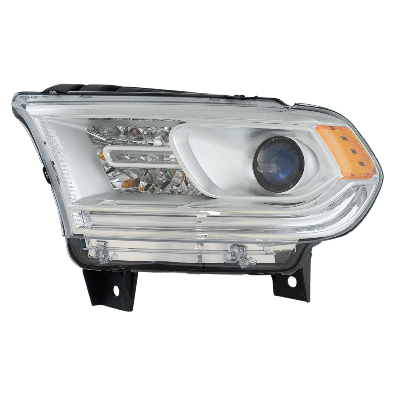 TRQ Driver Side Headlight Assembly Halogen Chrome Bezel Compatible with 2014-2017 Dodge Durango Without Daytime Running Lights CH2502256