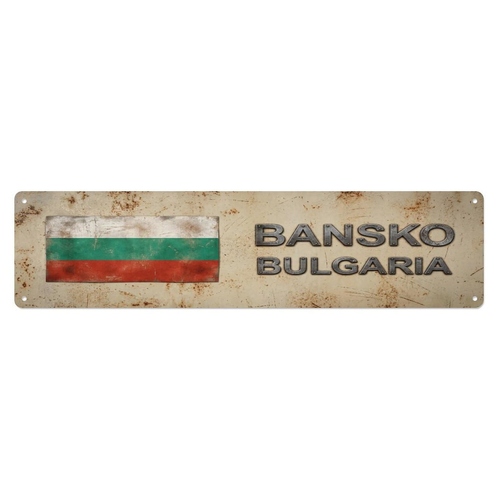 Vintage Bansko Bulgaria Flag Decor Rustic Travel Metal Tin Sign