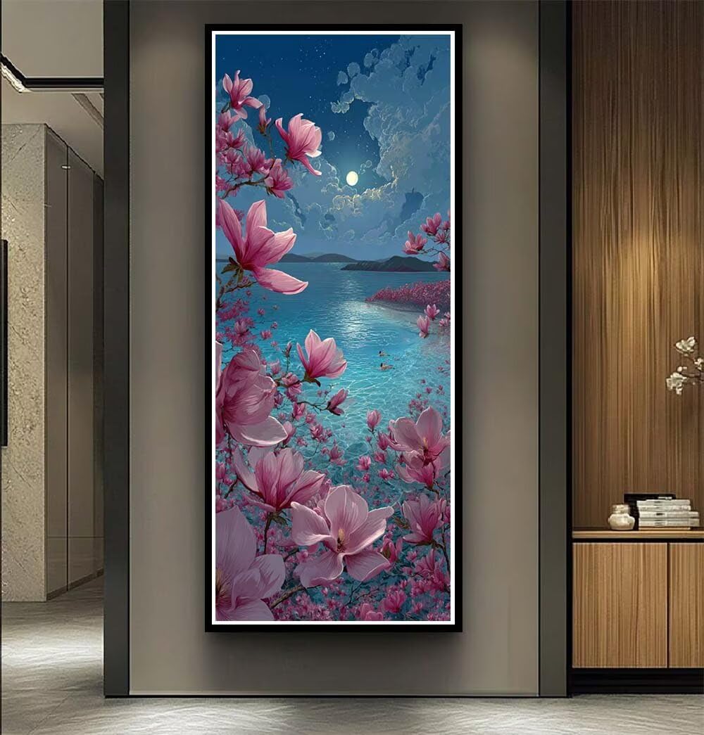 Diamond Art Painting Kits for Adults 80x200cm, 5D Large Diamond Painting Flowers Full Round Drill Gem Art Sea Crystal Cross Stitch Arts Crafts Paint by Numbers for Home Wall Decor Gifts -LR1125