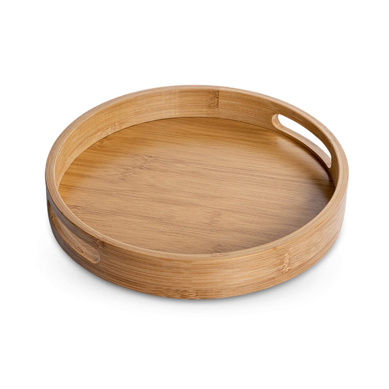 XGzhsa Bamboo Serving Tray with Handles, Round Food Tray Made of Natural Bamboo Material, Ideal for Bread, Fruit, Coffee, Milk, Tea and More (30 x 30 x 5cm)