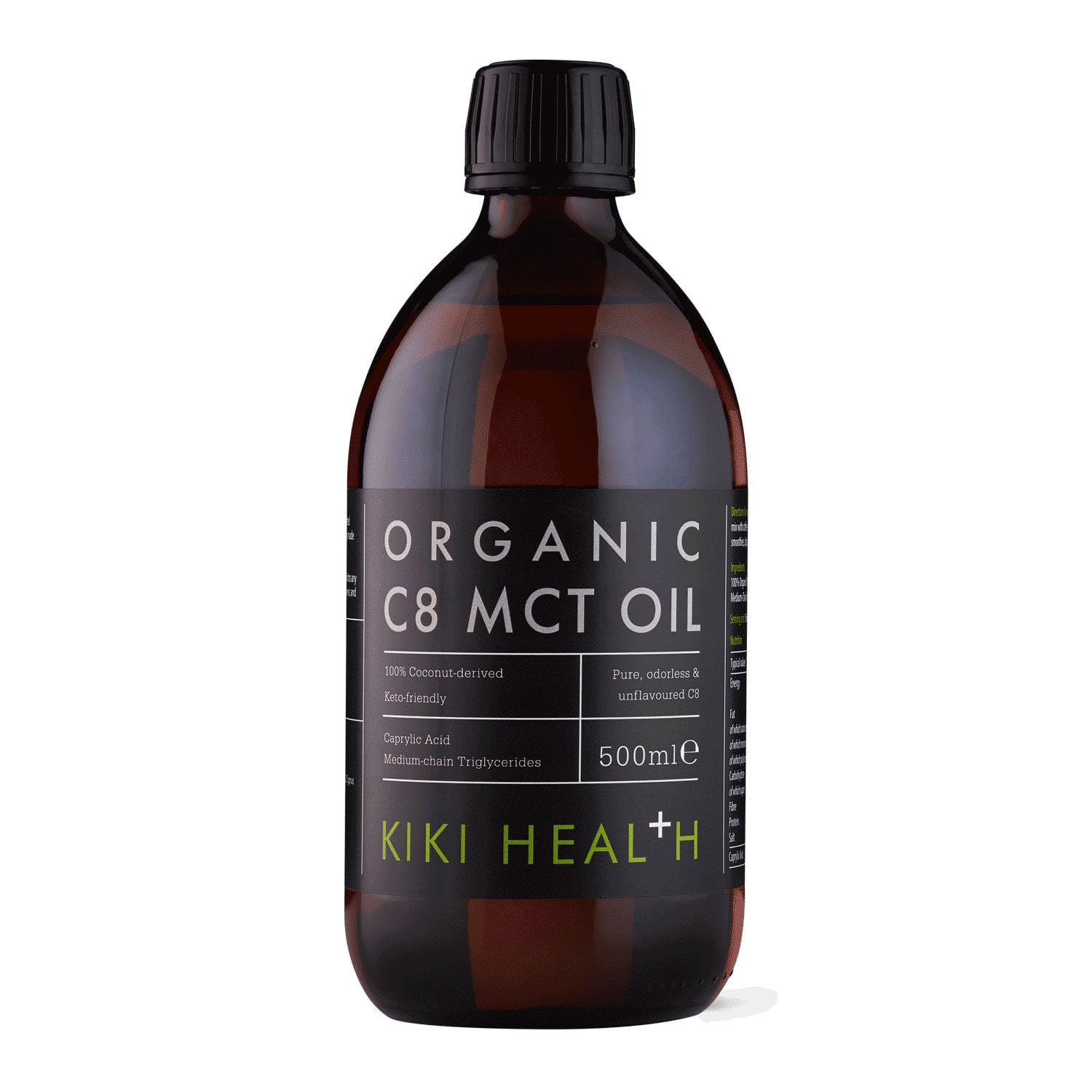 KIKI Health - Organic C8 MCT Oil - 100% Pure, Non-GMO, Cold-Pressed - Boosts Ketones & Metabolism - Supports Ketosis, Energy, Mental Clarity & Focus - Unflavoured & Odorless - 500ml