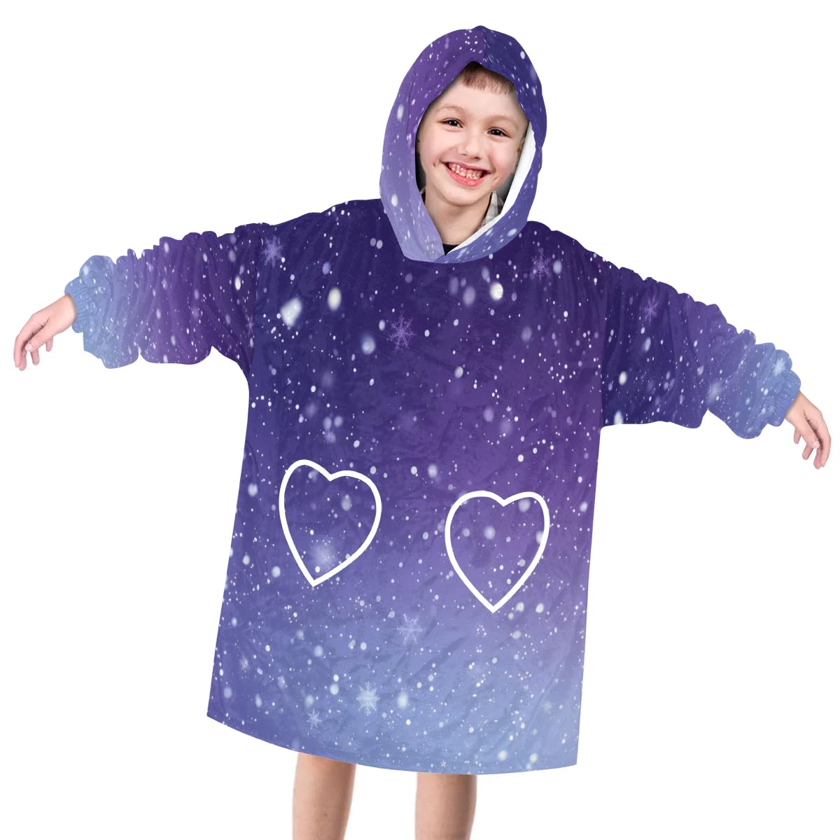 Wearable Blanket Hoodie for Kids, Shining Starry Sky Fleece Sweatshirt Blanket Oversized Blanket Sweatshirt with Pocket Flannel Warm Hooded Blanket 6-10 Year Old Girl Boy Gift, One Size