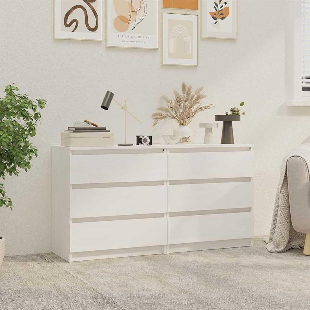 Nachttische 2er Set Weiß 60x36x64 cm aus Massivholz Kiefer Schrank mit 3 Schubladen für Schlafzimmer, Kinderzimmer, Gästezimmer, platzsparend, modern, langlebig, einfach zu reinigen