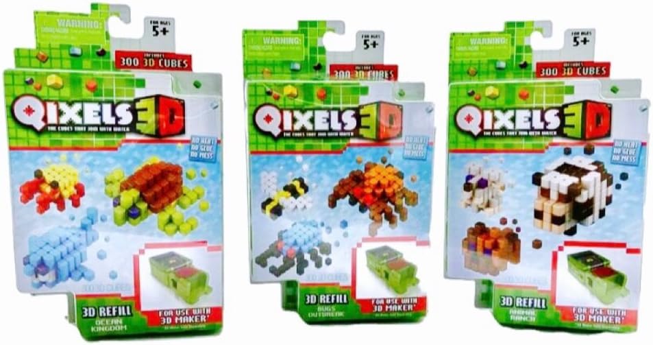 Qixels 3D Refill Bundle Includes 3 packs - Bugs Outbreak, Ocean Kingdom, Animal Ranch