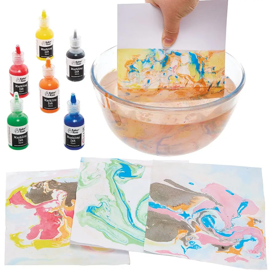 Baker Ross VC267 Marbling Inks Bumper Pack - Pack of 6, Water Marbling Arts and Crafts, Pattern Making for Kids