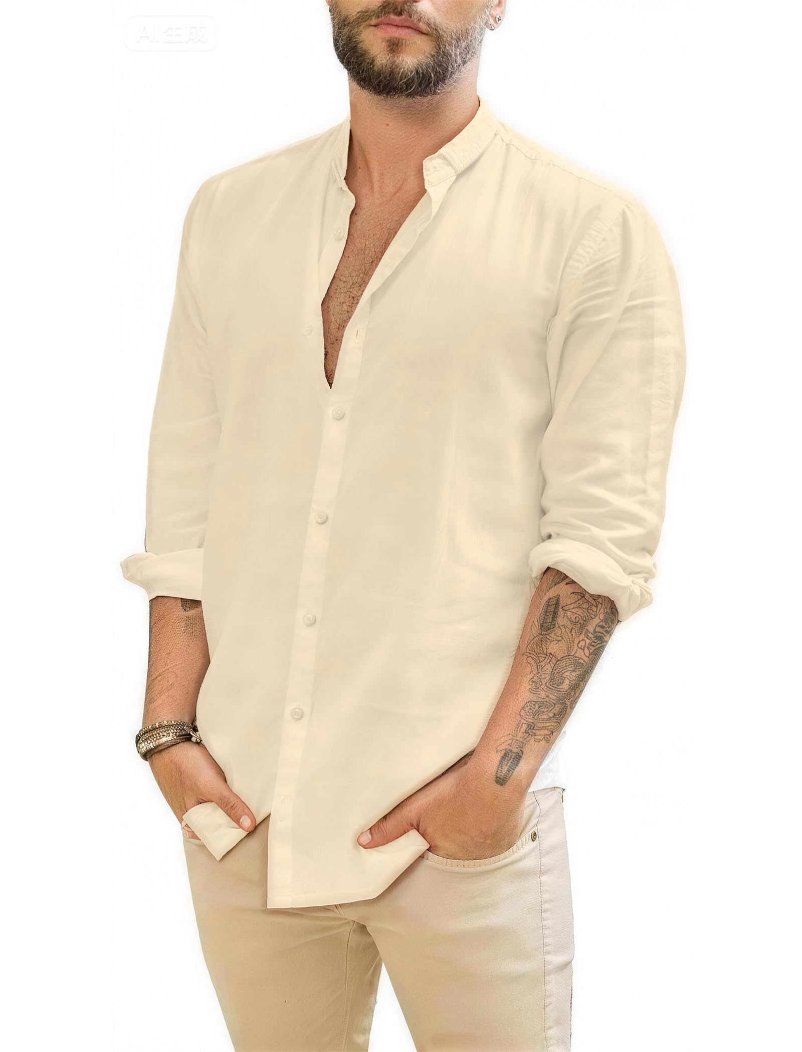 SEAYIJIA Leinenhemd Herren Langarm Baumwolle Leinen Hemden Freizeithemden Casual Strandhemd Regular Fit Sommerhemd