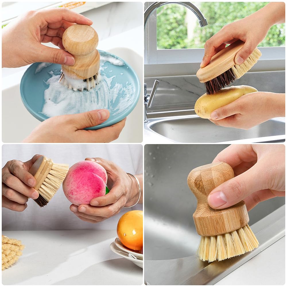 Cepillo Platos Cepillo Fregar Platos 2 Piezas Cepillo de Madera para Verduras Cepillo para Frutas Cepillo para Lavavajillas Cepillo de Madera de Sisal para Cocina Accesorio de Limpieza