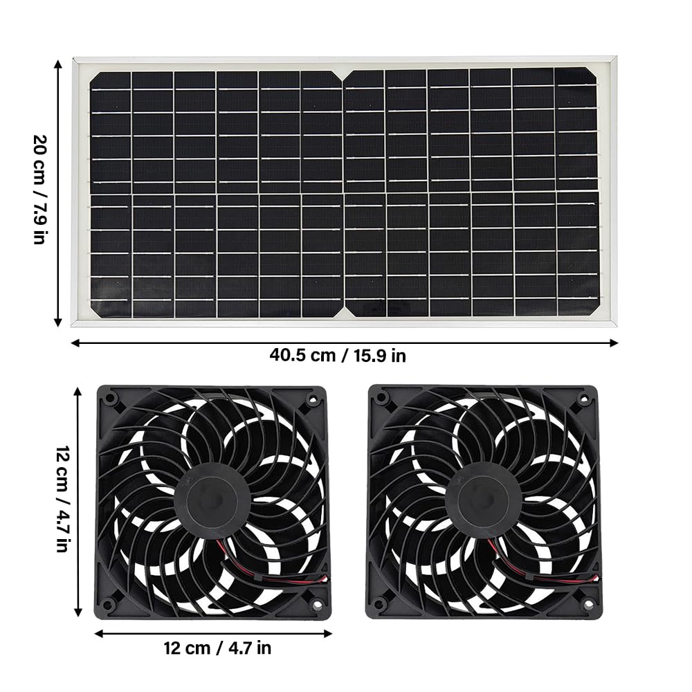 Lotvic Ventilatore solare, ventilatore solare da 16 W, kit di ventola a pannello solare, doppio ventilatore di scarico, ventilatore solare, per piccoli polli, serre, case per animali domestici, garage