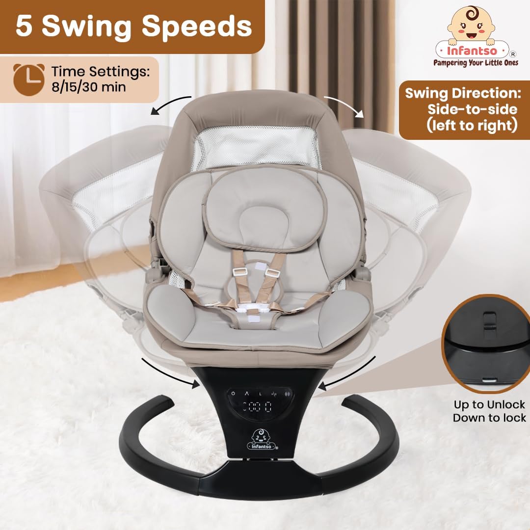 Infantso SLEEP EASE (2-in-1) Baby Swing Cradle / Rocker & Bouncer | Automatic Cradle, Electric Swing & Rocker, Cradle for New born, Automatic Swing / Rocker with Bluetooth Music, Remote, Safety Harness, Mosquito Net, Feeding Tray & Soft Cushion, Kids Rocking Chair with Hanging Toys- Cradle & Swing for 0-12 Months Weight upto 9 Kg