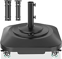 QZER Heavy Duty Umbrella Base with Wheels - 100lb Windproof Fillable Stand for Patio, Deck, Poolside - Mobile Square Base Fits Most Umbrellas
