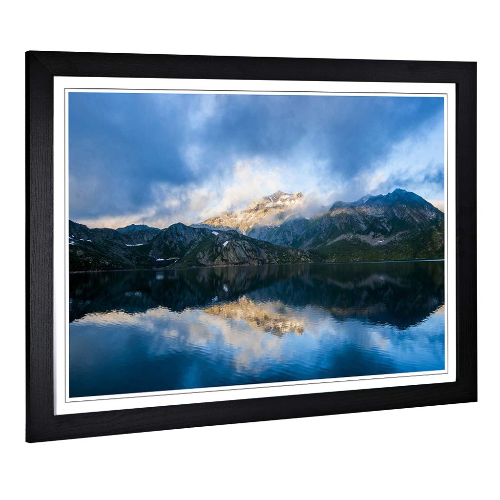 Big Box Art Framed Print of Landscape Mountain Reflection in Lake Design | Wall Art Picture | Home Decor for Kitchen, Living Room, Bedroom, Hallway, Black, A2 / 24.5x18 Inch / 62x45cm