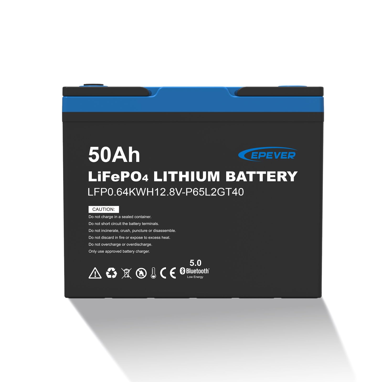 EPEVER Akumulator litowy LiFePO4 12,8 V, 50 Ah z wbudowanym BMS i aplikacją, samoczynne ogrzewanie poniżej 0°C, ogniwa LiFePO4 klasy A, nadaje się do samochodów kempingowych, łodzi, na kemping, do