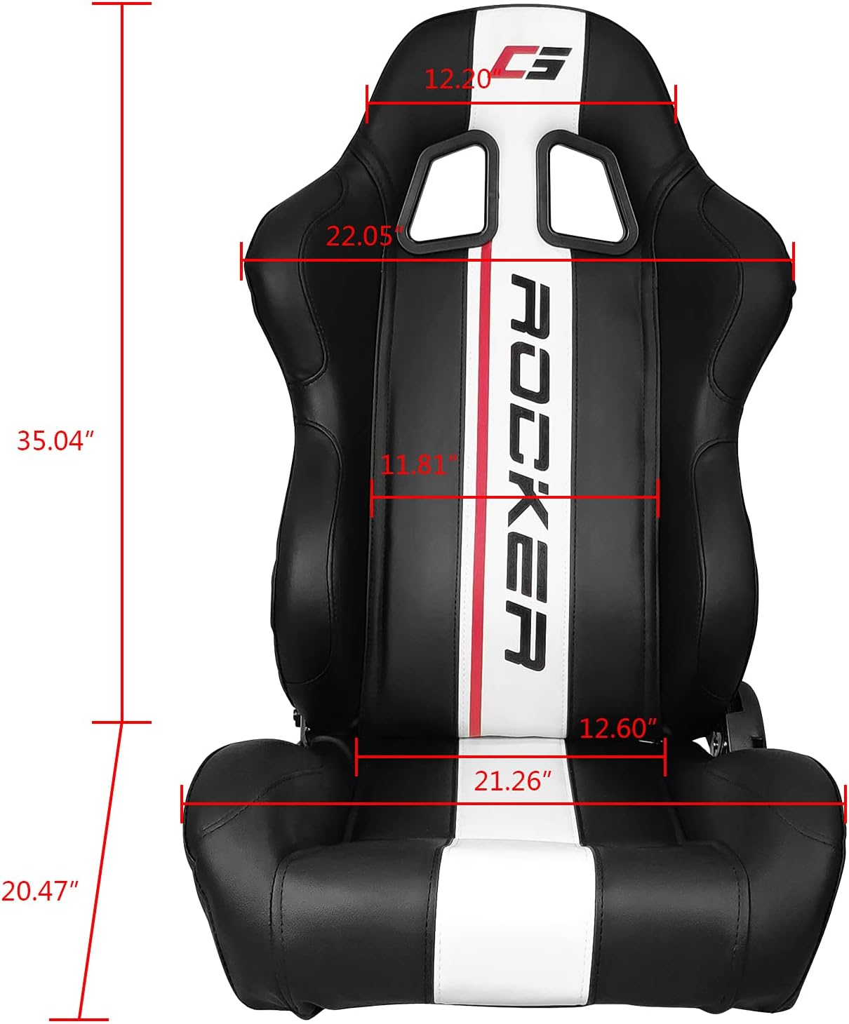 IKON MOTORSPORTS, Universal Racing Seats Pair with Dual Sliders, Black PU Leather White Stripe Reclinable Left Driver Side + Right Passenger Side